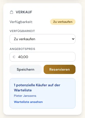 Verkaufsbereich eines Vogels mit Verfügbarkeit und Preis