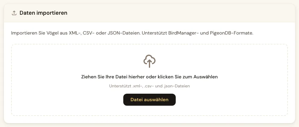 Importbereich, in dem Sie eine Datei ablegen